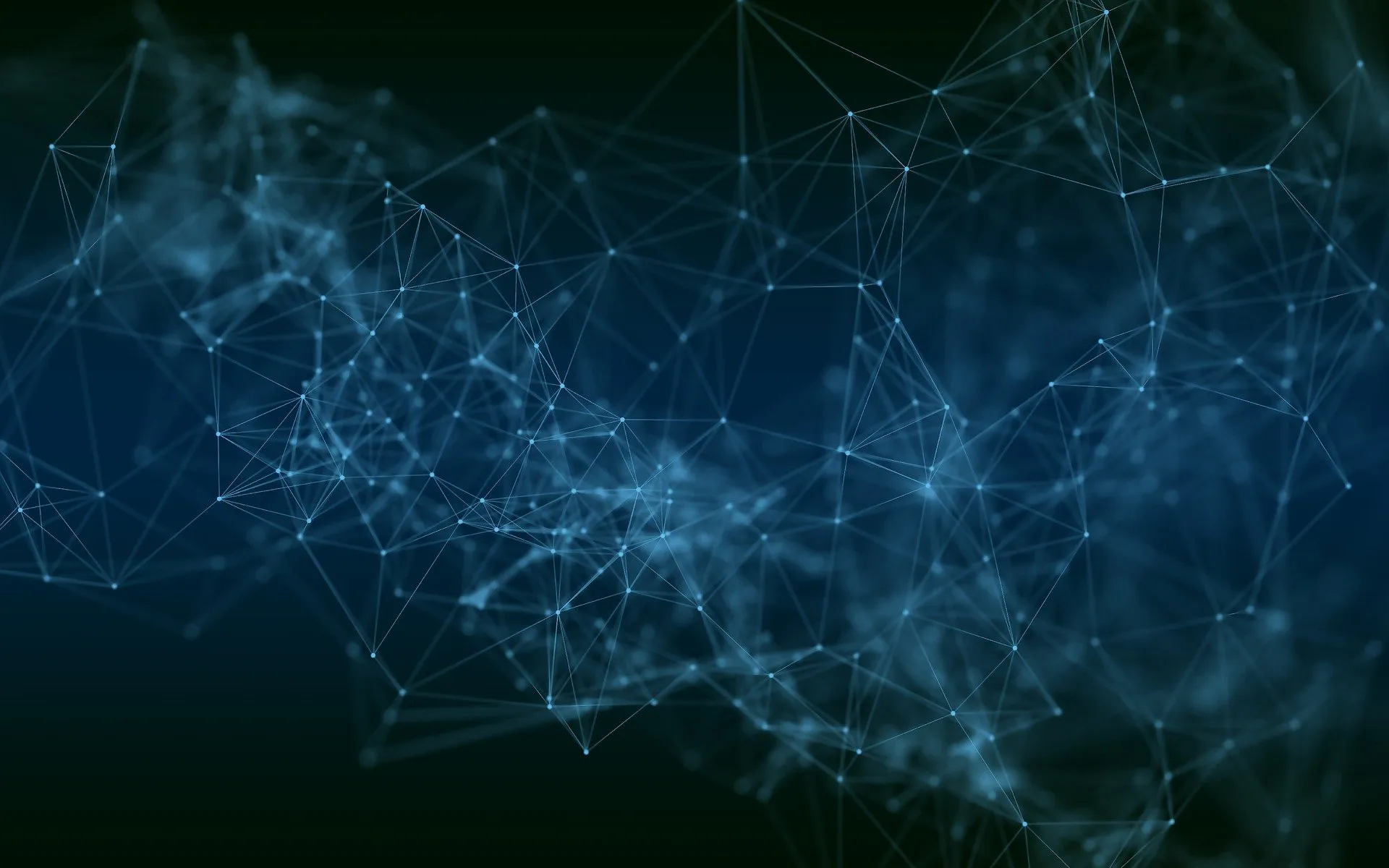 A network of blue nodes linked by thin lines on a dark blue background.